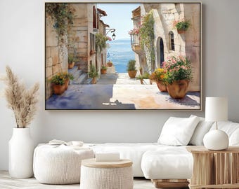 【2024／美品✨】SZ ×RonHerman seaside CANVAS Mediterranean Coastal Canvas Wall Art: Sunny Sea View Alley With