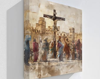 Watercolor Jesus Crucifixion Canvas Art: Religious Christian Home Decor