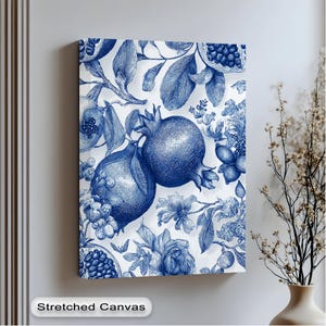 Blue Botanical Pomegranate Canvas Wall Art, Kitchen Wall Canvas Art, Dining room canvas, Canvas for Kitchen, culinary canvas art