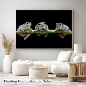 Frog Trio Canvas Print: Funny Animal Wall Art with Gold Frame
