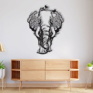 Metall Elefant-Baum-Wand-Kunst: Geometrischer Wandbehang
