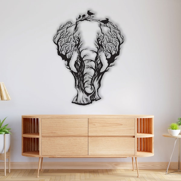 Metal Elephant Wall Decor,Tree Elephant Wall Art,Large Metal Wall Art,Geometric Metal Art,WallHanging,Gift For Her,Home Gift,Housewarming