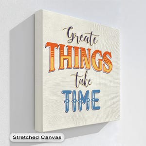 Motivational Canvas Wall Art: Orange & Blue Typography, Natural Frame