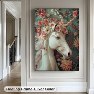 Floral Unicorn Canvas Art: Whimsical Pastel Nursery Decor