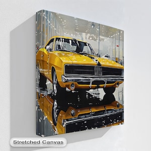 Yellow Muscle Car Art: Modern Showroom Canvas Print