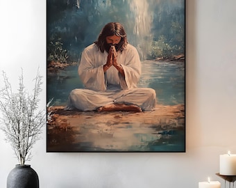 Jesus betende Leinwandkunst: Friedliche christliche Heimleinwanddekor