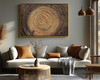 Tree Ring Wood Wall Art, Rustic Texture Canvas Print, Nature Artwork (Framed)