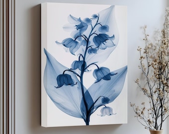 Blue Botanical Bloom Wall Art: Floating Frame, Minimalist Floral Decor