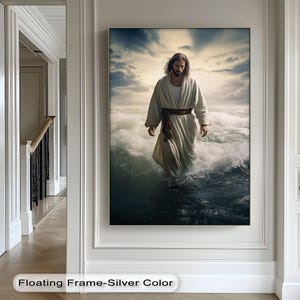 Gesù che cammina sull'acqua - Poster su tela - Arte murale cristiana, decorazione religiosa e spirituale per la casa, regalo di fede per soggiorno e spazio di preghiera