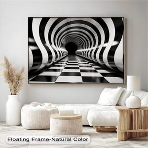 Optical Illusion Tunnel Wall Art, 3D Black - White Print, Poster, Canvas & Framed for Modern Living Room Decor