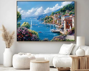 【2024／美品✨】SZ ×RonHerman seaside CANVAS Coastal Village Canvas Art: Mediterranean Seaside Scene With