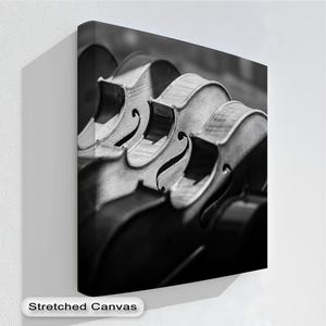 Violino da parete – Stampa di strumento musicale in bianco e nero, tela incorniciata o poster con cornice naturale per sala musica e studio, arte su tela