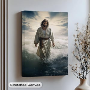 Gesù che cammina sull'acqua - Poster su tela - Arte murale cristiana, decorazione religiosa e spirituale per la casa, regalo di fede per soggiorno e spazio di preghiera