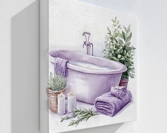 Lavender Spa Bathtub Canvas Art: Calming Bathroom Decor