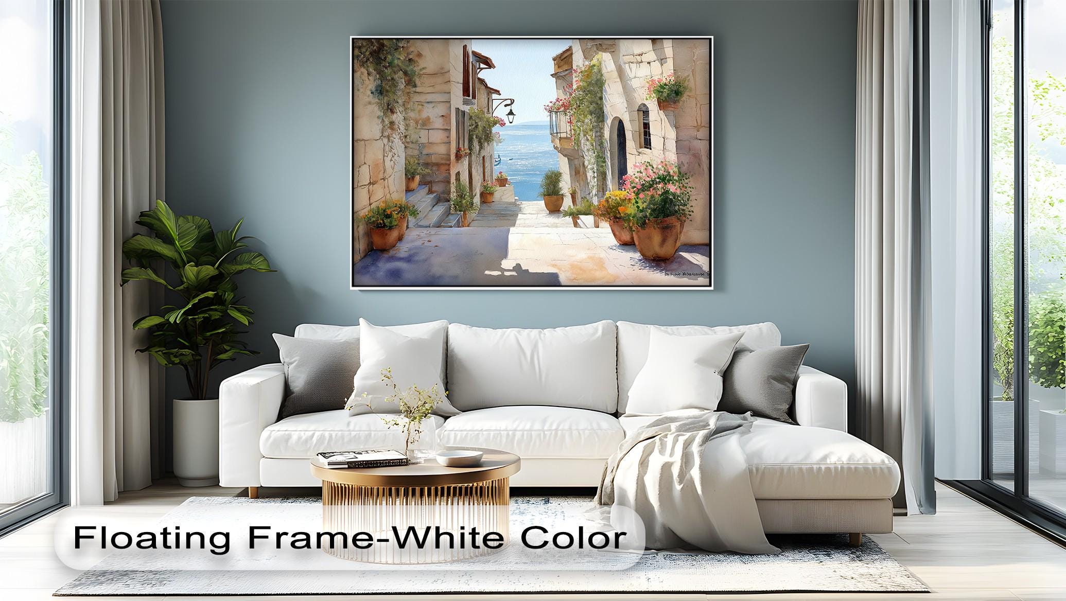 Mediterranean Coastal Canvas Wall Art: Sunny Sea View Alley With