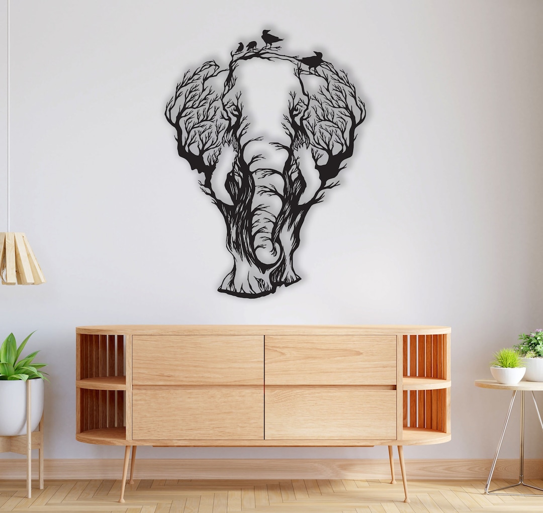 Metal Elephant Wall Decortree Elephant Wall Artlarge Metal Etsy