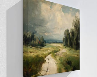 Countryside Landscape Glass Wall Art: Rustic Farmhouse Decor