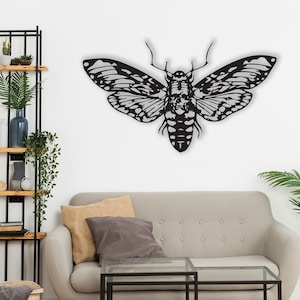 Death Moth Wall Art,Halloween Moon Metal Art,Gothic Metal Decor,Spooky Metal Art,Large Metal Wall Art, Gift For Her,Housewarming