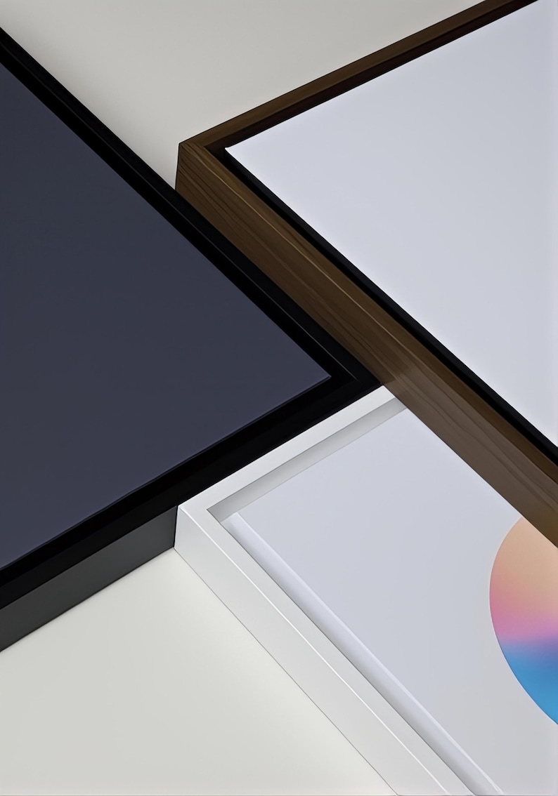 three distinct artworks, each with a unique color scheme and frame style, arranged in a visually appealing manner.