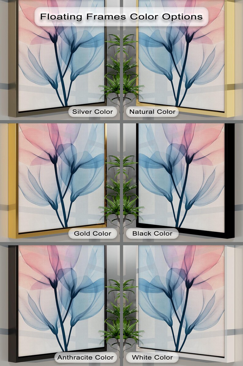 Blue and Pink Abstract Flower Wall Art – Elegant Dual Tone Floral ...