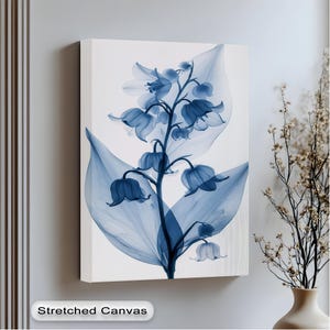 Blue Botanical Bloom Wall Art: Floating Frame, Minimalist Floral Decor
