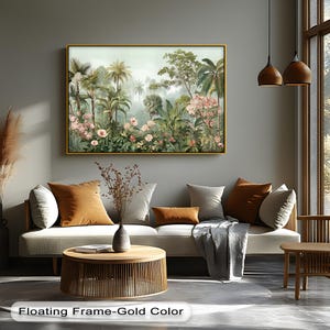 Tropical Jungle Canvas Print: Misty Forest Floral Wall Art with frame artworks