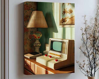 Retro 80s Computer Art: Silver Framed Vintage Tech Poster