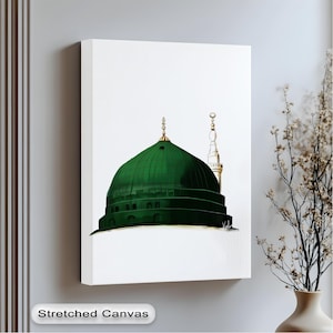 Green Dome Mosque Canvas Art: Elegant Islamic Wall Decor with Floating Frame