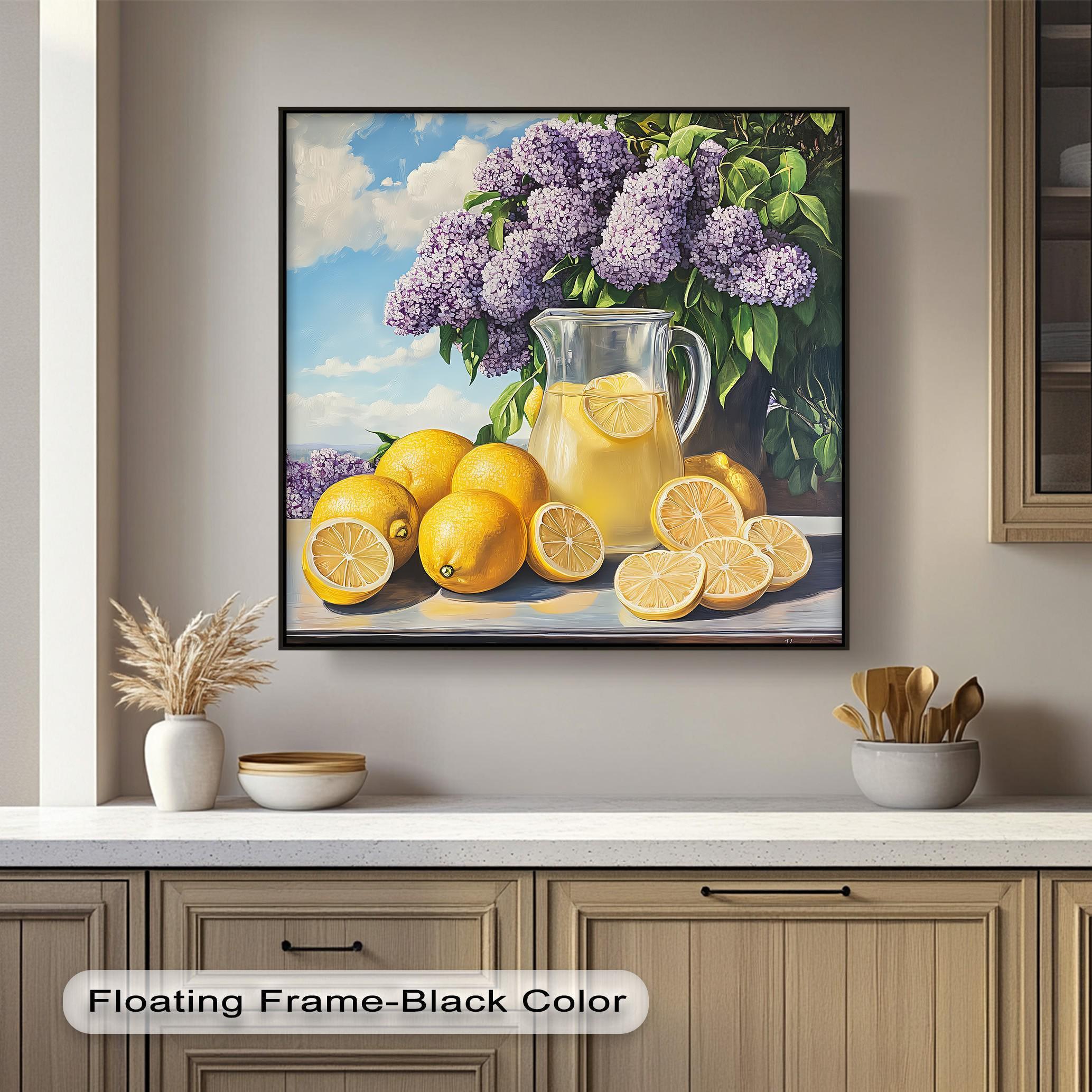 Lemonade Kitchen Canvas Art: Yellow Fruit & Lilac Flowers - Etsy