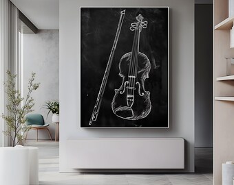 ヴァイオリンチョーク画：白黒の音楽ポスターまたはキャンバス - Etsy 日本