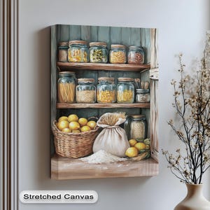 Pantry Shelf Wall Art mit Einmachgläsern und Zitronen - Rustikale Bauernhaus-Küchendekoration, gespannte vertikale Leinwand für ein gemütliches Zuhause