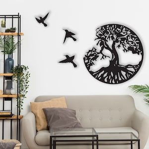 Metal Tree of Life Wall Art with Birds: Modern Home Decor