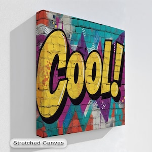 Colorful Graffiti Wall Art with COOL Text, Urban Pop Art Canvas Print, Street Style Home Decor, Youth Room Art Poster, Canvas Wall Art