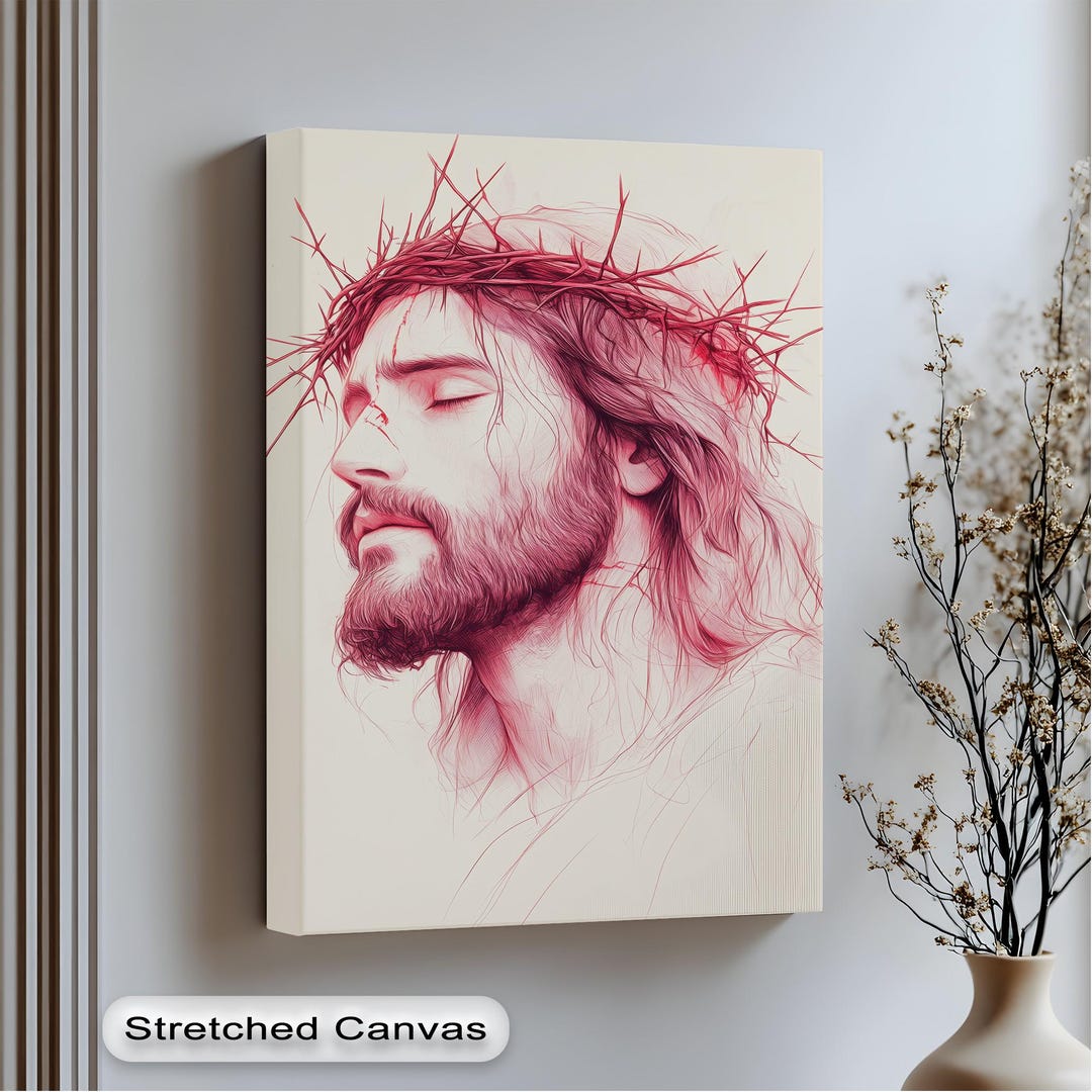 Red Jesus Portrait Canvas Art – Crown of Thorns, Gold Frame - Etsy