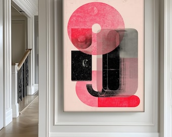 Abstract Geometric Canvas Art: Modern Pink & Black Print