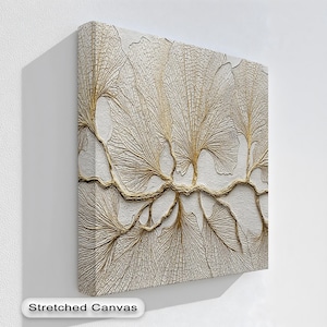 Gold Leaf Vein Abstract Canvas Art: 3D Botanical Texture, Floating Frame