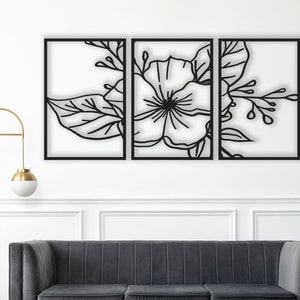 Metal Flower Wall Art: 3-Piece Floral Wall Hanging