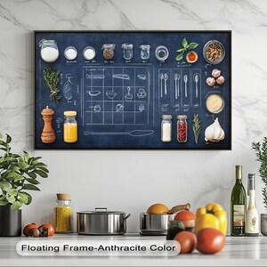 Küchenmaße Wandkunst - Navy Chalkboard Kochen Chart Leinwanddruck mit weißem Rahmen für modernes köstliches Dekor, Leinwand Wandkunst