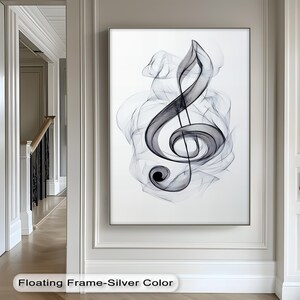 Quadro da parete con chiave di violino fumosa – Simbolo musicale nero su tela bianca, elegante poster allungato per la sala musica o l'arredamento dello studio, quadro da parete su tela