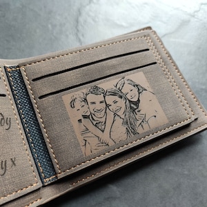 Männer benutzerdefinierte Foto & Text gravierte braune Brieftasche personalisiertes Vatertagsgeschenk