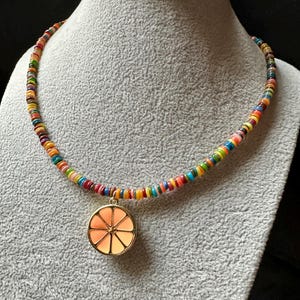 Handmade colorful pearl necklace &quot;Sweet Orange&quot; with genuine mother-of-pearl beads, gift idea, chokers, unique, chain, necklace, jewelry, stainless steel