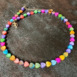Colorful hearts/ Necklace/ Chokers/ Pearl necklaces/ Handmade pearl necklace with real mother-of-pearl beads/ Gift idea/ Colorful necklace/ Jewelry