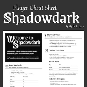 Shadowdark Cheat Sheet | Printable One-Page Player Reference | Quickstart PDF for New TTRPG Players