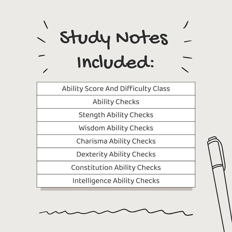 Us Ability Study Note Example DND Ability Checks Guide | Dungeon Master DC Reference & Study Notes ...