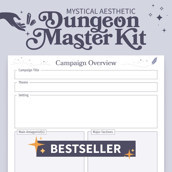 Mystical Dungeon Master Kit | DnD Campaign Planner, Session Prep Sheets (Digital Download)