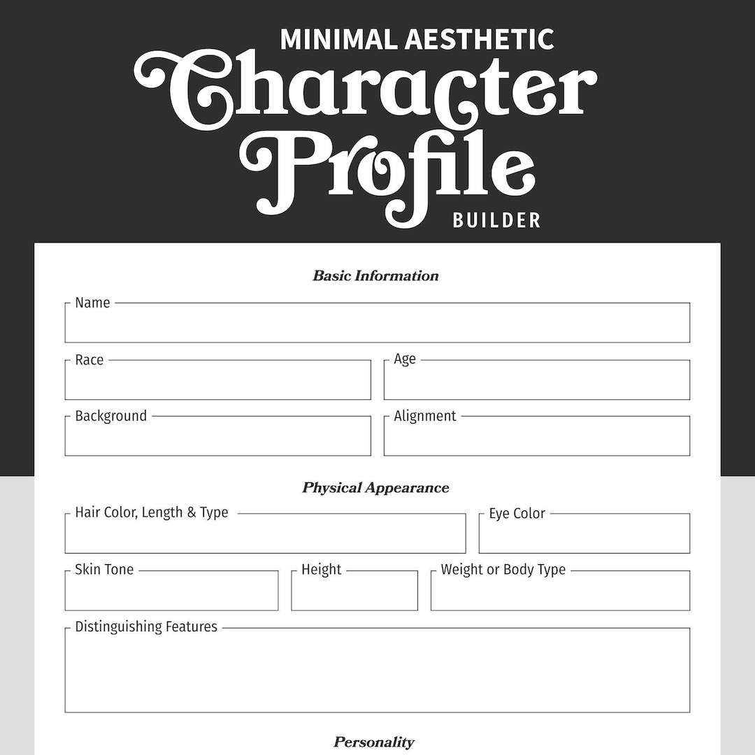 Minimalist Character Profile Builder | RPG Character Creation Worksheet ...