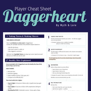 Daggerheart Player Cheat Sheet | Beginner-Friendly TTRPG Reference PDF | Duality Dice & Hope/Fear System Guide