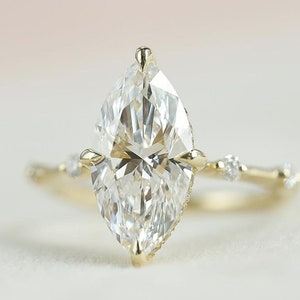 2.50 Ct Marquise Cut Moissanite Diamond Ring, Gold Plated Moissanite Ring, Stackable Ring, Engagement Ring, Wedding Ring, Gift Ring
