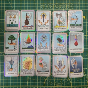 etiquetas de tarot da classe do dnd | Tarô holográfico da classe Dungeons and Dragons
