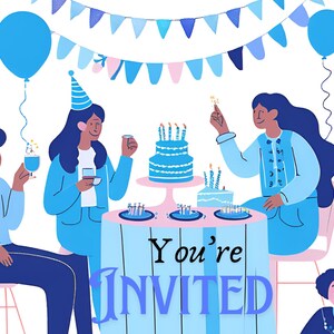 Modelo de convite de aniversário azul legal